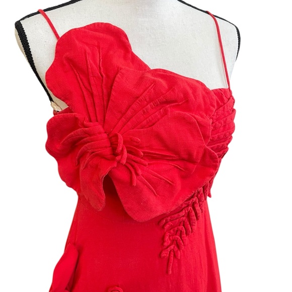 Farm Rio Red Garden Lenzing Ecovero Euroflax Midi Dress Long Wedding Size Small - Picture 3 of 10